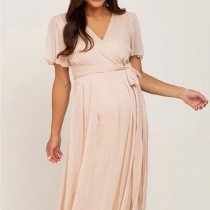 Pinkblush Maternity Cream Metallic Maxi Dress, size large